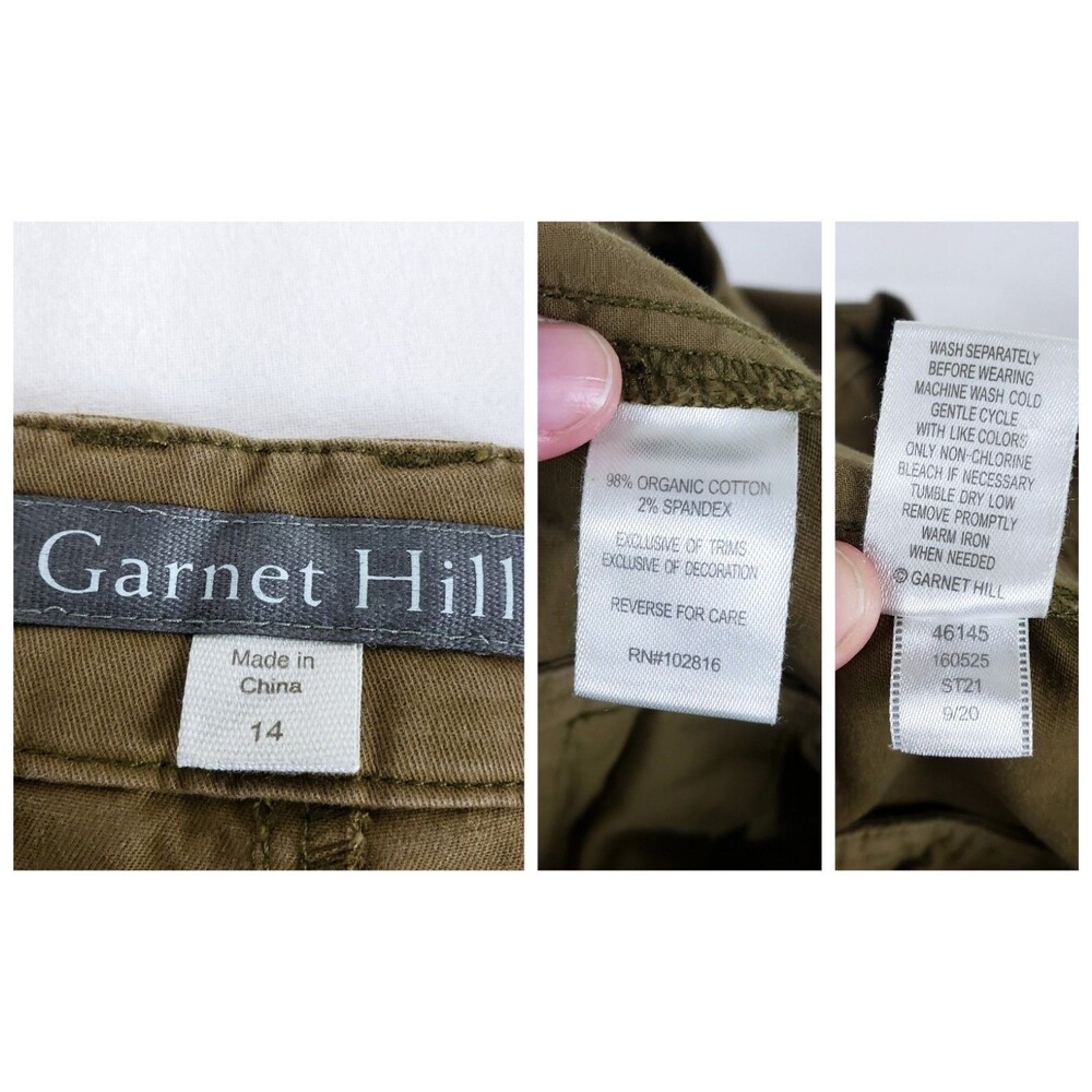 Garnet Hill Chino Shorts Womens 14 Olive Green Khakis Casual Organic Cotton - Picture 2 of 9